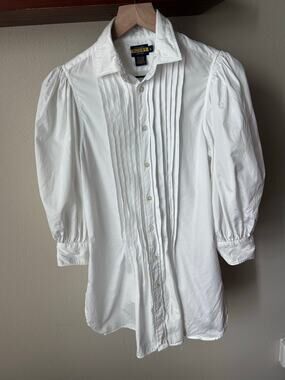 Rugby Ralph Lauren White Pintuck Pleated Button-Down Shirt Blouse 4